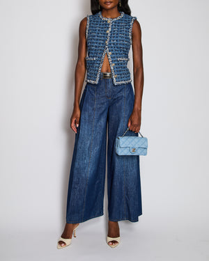 Chanel Navy Wide-Leg High Waist Denim Jeans with Logo Belt Detail Size FR 34 (UK 6)