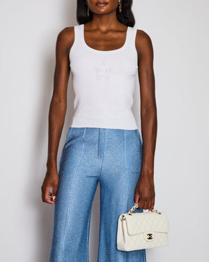 Chanel White Ribbed Star CC Vest Top Size FR 36 (UK 8)