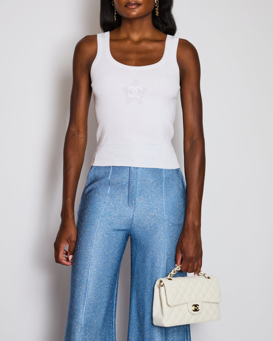 Chanel White Ribbed Star CC Vest Top Size FR 36 (UK 8)