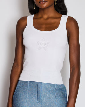 Chanel White Ribbed Star CC Vest Top Size FR 36 (UK 8)