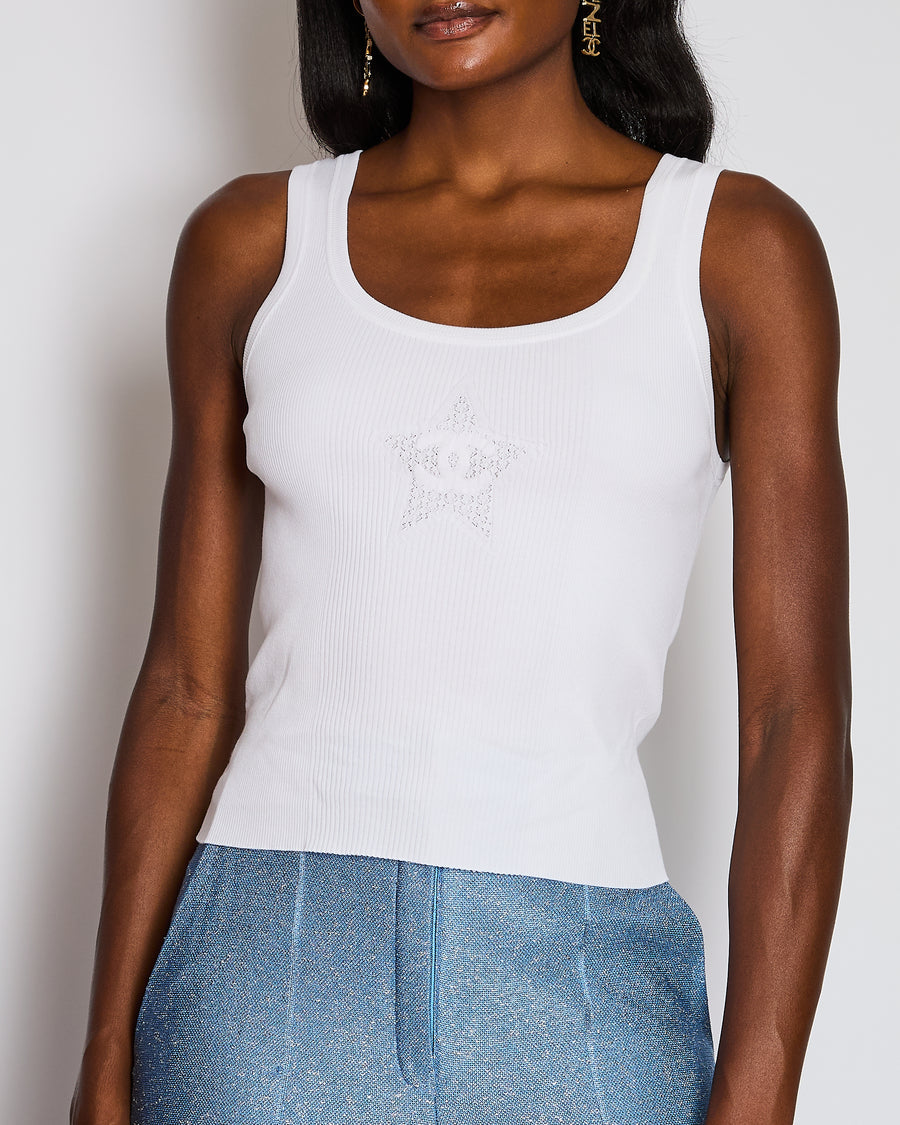 Chanel White Ribbed Star CC Vest Top Size FR 36 (UK 8)