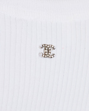 Chanel White Ribbed Star CC Vest Top Size FR 36 (UK 8)