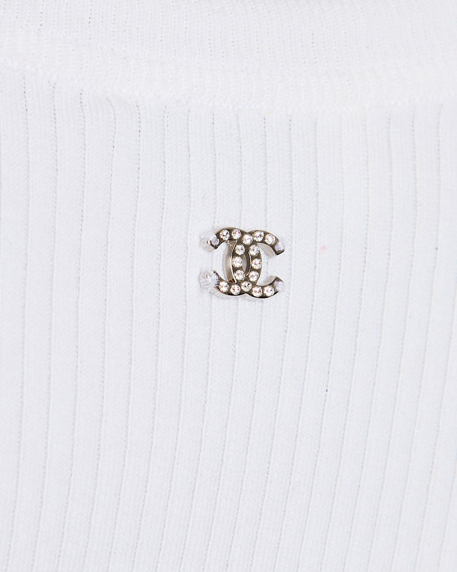 Chanel White Ribbed Star CC Vest Top Size FR 36 (UK 8)