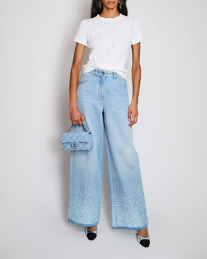 Chanel 25/C Blue Denim Wide Leg High-Waist Jeans with Sequin Waterfall Detail Size FR 36 (UK 8)