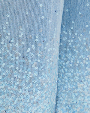 Chanel 25/C Blue Denim Wide Leg High-Waist Jeans with Sequin Waterfall Detail Size FR 36 (UK 8)