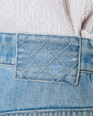 Chanel 25/C Blue Denim Wide Leg High-Waist Jeans with Sequin Waterfall Detail Size FR 36 (UK 8)