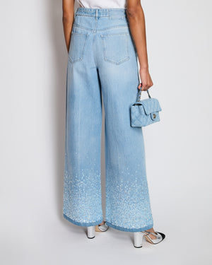 Chanel 25/C Blue Denim Wide Leg High-Waist Jeans with Sequin Waterfall Detail Size FR 36 (UK 8)
