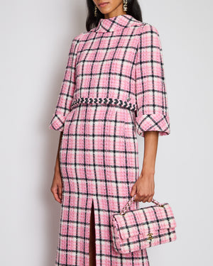 Chanel 24/S Pink Long Sleeve Plaid Tweed Maxi Dress with Split Detail Size FR 36 (UK 8)