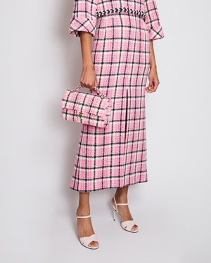Chanel 24/S Pink Long Sleeve Plaid Tweed Maxi Dress with Split Detail Size FR 36 (UK 8)