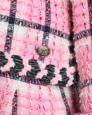 Chanel 24/S Pink Long Sleeve Plaid Tweed Maxi Dress with Split Detail Size FR 36 (UK 8)