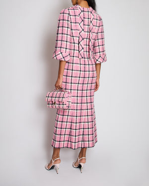 Chanel 24/S Pink Long Sleeve Plaid Tweed Maxi Dress with Split Detail Size FR 36 (UK 8)