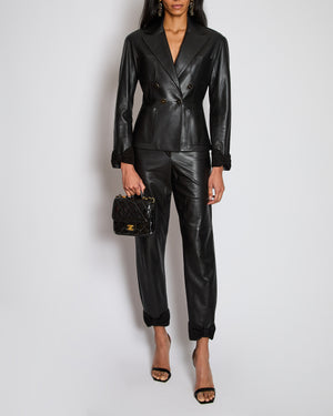 Chanel 23/P Black Leather Double Breasted Jacket with Suede Bow Sleeve Detail Size FR 38 (UK 10)