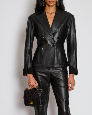 Chanel 23/P Black Leather Double Breasted Jacket with Suede Bow Sleeve Detail Size FR 38 (UK 10)