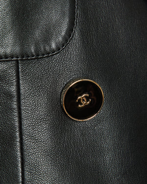 Chanel 23/P Black Leather Double Breasted Jacket with Suede Bow Sleeve Detail Size FR 38 (UK 10)