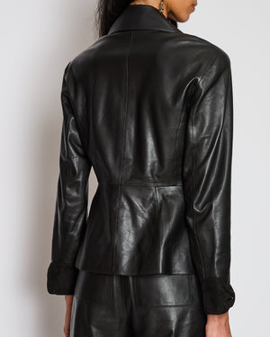 Chanel 23/P Black Leather Double Breasted Jacket with Suede Bow Sleeve Detail Size FR 38 (UK 10)