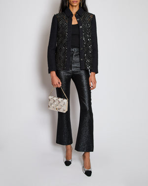 *RUNWAY* Chanel 23/S Black Sequin Checkered Tweed Jacket with CC Button Detail Size FR 36 (UK 8)