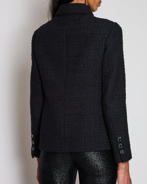 *RUNWAY* Chanel 23/S Black Sequin Checkered Tweed Jacket with CC Button Detail Size FR 36 (UK 8)