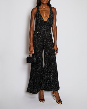 *RUNWAY* Chanel 23/S Black Sequin Checkered Tweed Jacket with CC Button Detail Size FR 36 (UK 8)