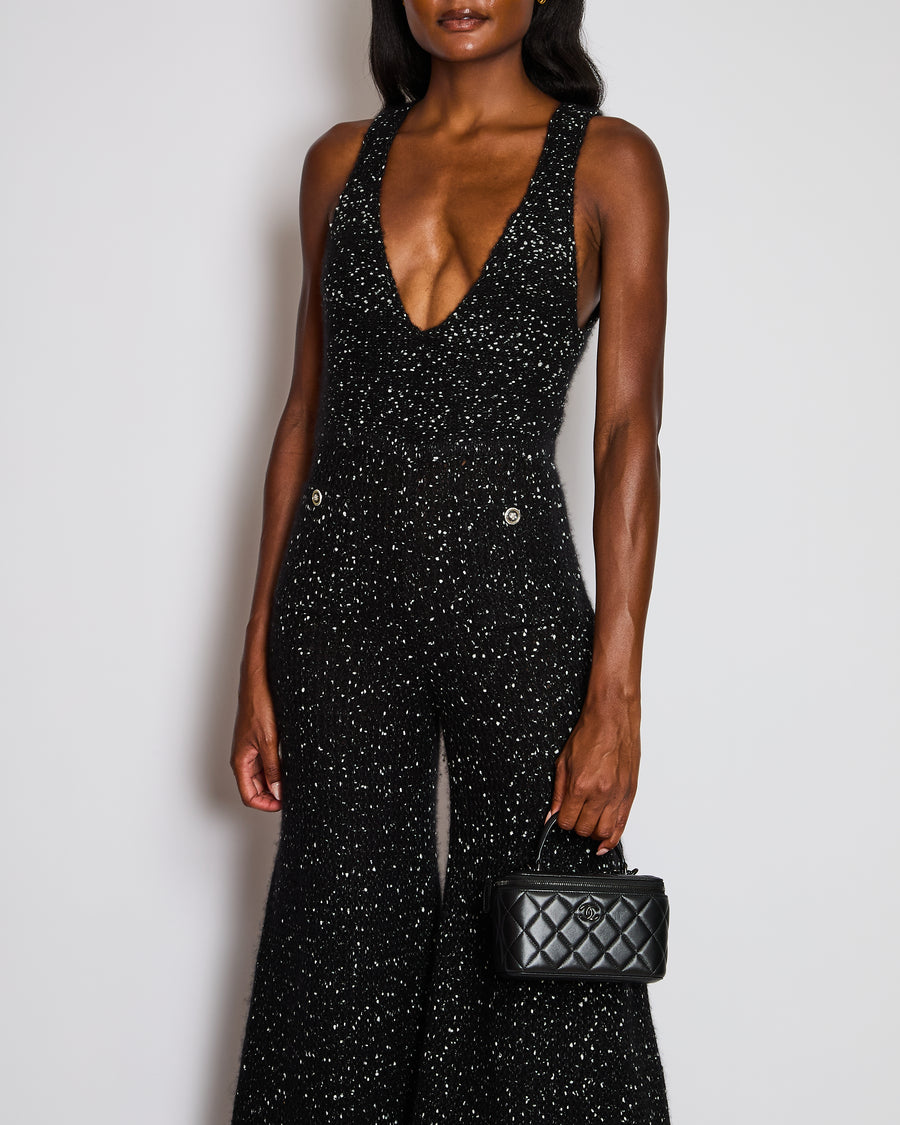 Chanel 23/K Black Knitted Jumpsuit with Pocket and CC Flower Button Detail Size FR 34 (UK 6)