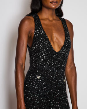 Chanel 23/K Black Knitted Jumpsuit with Pocket and CC Flower Button Detail Size FR 34 (UK 6)