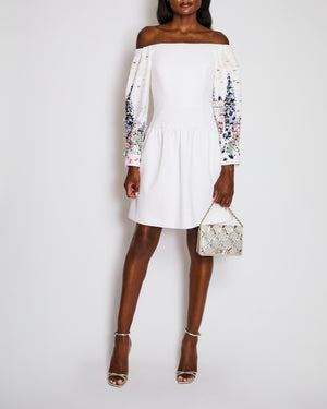 Chanel 22/C White Off-Shoulder Sequin CC Sleeve Bustier Dress Size FR 36 (UK 8)