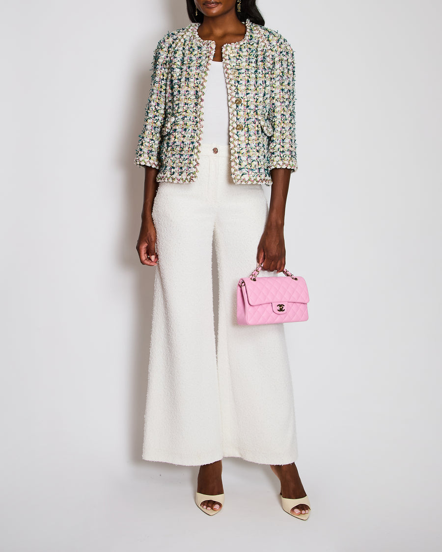 Chanel 25/C White High-Waist Tweed Trousers with Logo Button Detail Size FR 34 (UK 6)