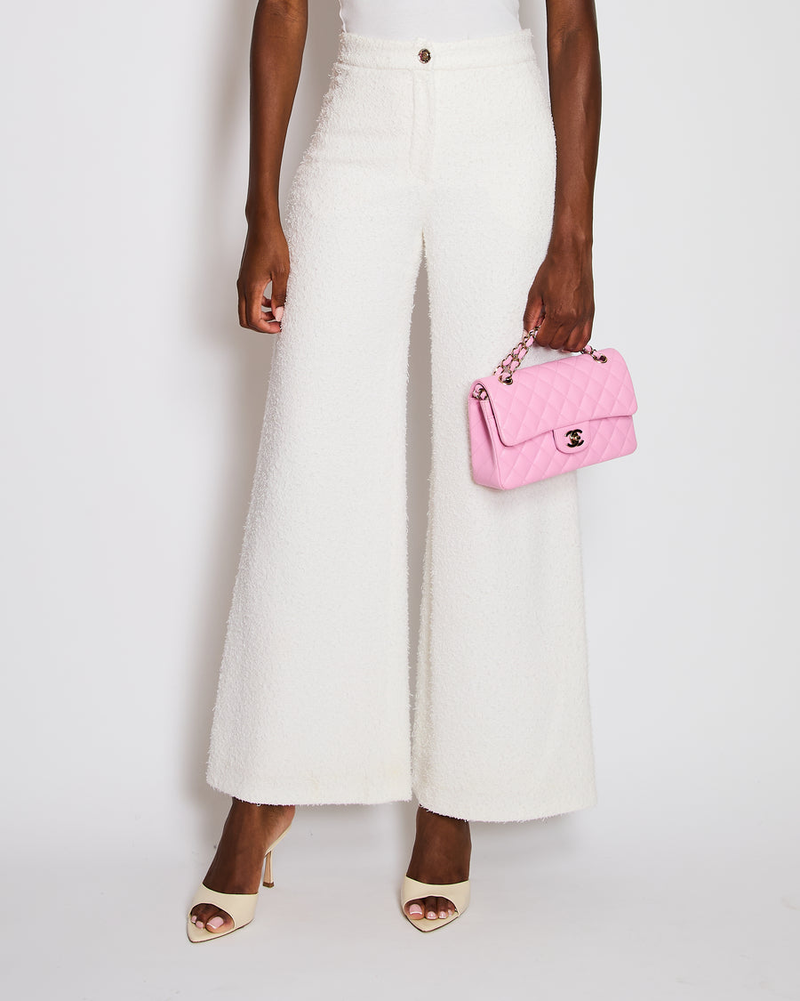 Chanel 25/C White High-Waist Tweed Trousers with Logo Button Detail Size FR 34 (UK 6)