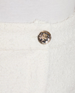 Chanel 25/C White High-Waist Tweed Trousers with Logo Button Detail Size FR 34 (UK 6)