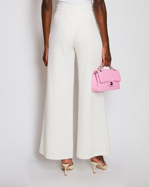 Chanel 25/C White High-Waist Tweed Trousers with Logo Button Detail Size FR 34 (UK 6)
