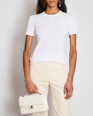 Chanel White Ribbed Short Sleeve T-Shirt with CC Logo Detail Size FR 40 (UK 12)