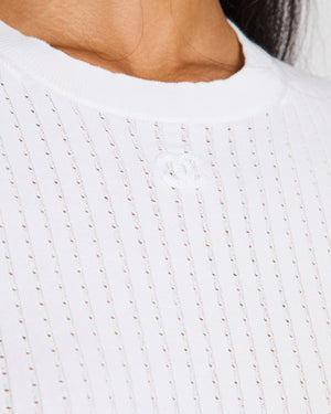 Chanel White Ribbed Short Sleeve T-Shirt with CC Logo Detail Size FR 40 (UK 12)