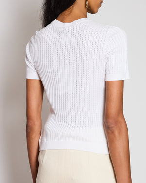 Chanel White Ribbed Short Sleeve T-Shirt with CC Logo Detail Size FR 40 (UK 12)