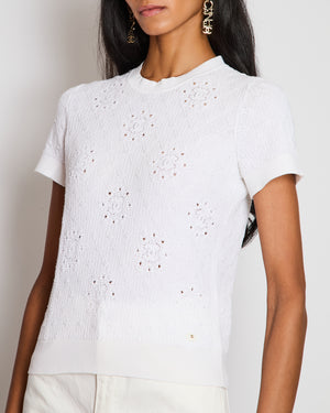 Chanel White CC Knitted Diamond Pattern T-Shirt Size FR 38 (UK 10)