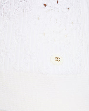 Chanel White CC Knitted Diamond Pattern T-Shirt Size FR 38 (UK 10)