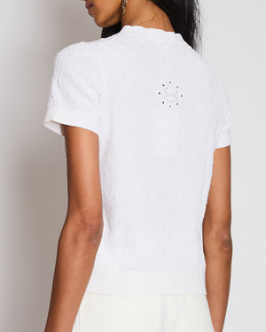 Chanel White CC Knitted Diamond Pattern T-Shirt Size FR 38 (UK 10)