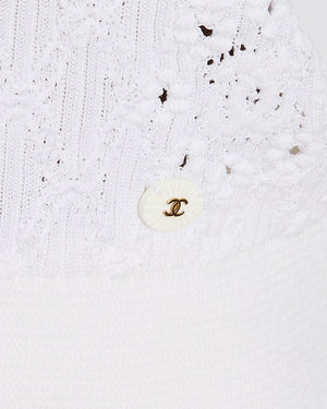 Chanel White CC Logo Knitted Diamond Print T-Shirt Size FR 36 (UK 8)