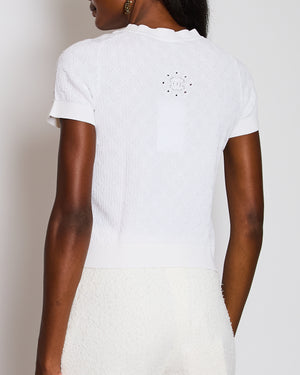 Chanel White CC Logo Knitted Diamond Print T-Shirt Size FR 36 (UK 8)