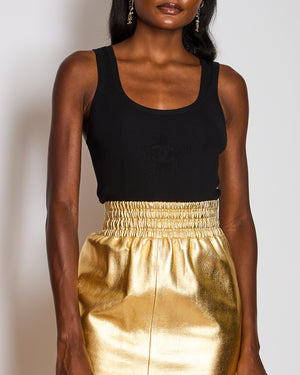 Chanel 24/C Black Ribbed Star CC Vest Top Size FR 36 (UK 8)