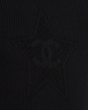 Chanel 24/C Black Ribbed Star CC Vest Top Size FR 36 (UK 8)