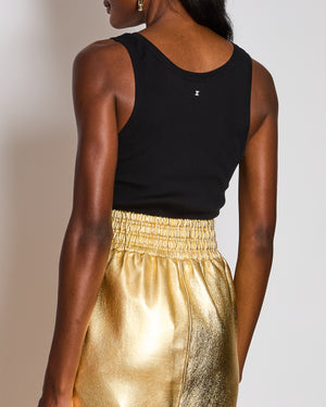 Chanel 24/C Black Ribbed Star CC Vest Top Size FR 36 (UK 8)