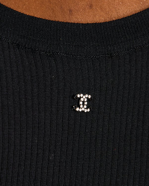 Chanel 24/C Black Ribbed Star CC Vest Top Size FR 36 (UK 8)