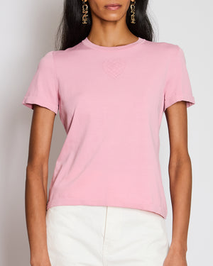 Chanel Pink Love Heart CC Short Sleeve T-Shirt Size FR 36 (UK 8)