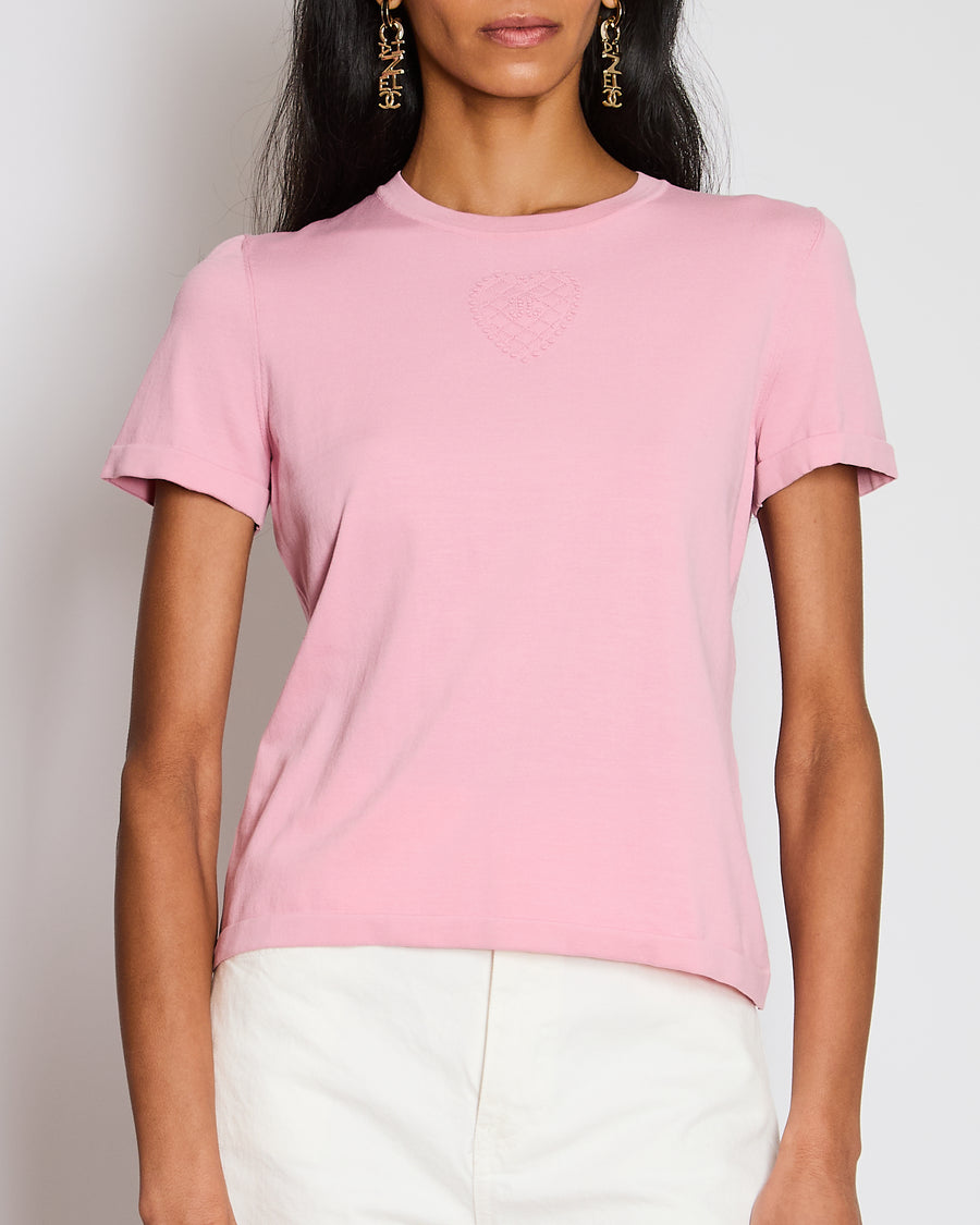Chanel Pink Love Heart CC Short Sleeve T-Shirt Size FR 36 (UK 8)