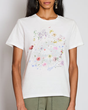 Christian Dior White Floral Print Logo T-Shirt Size FR 36 (UK 8)
