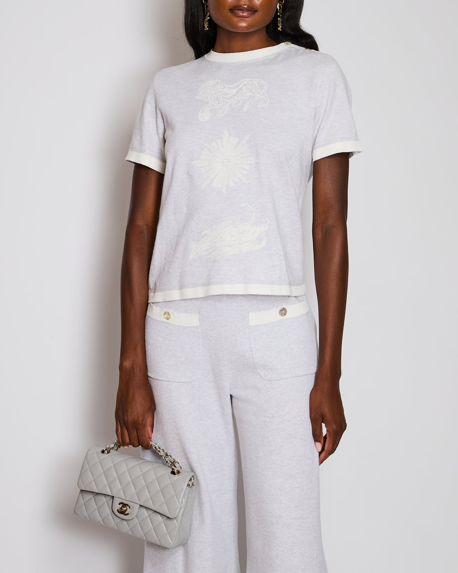 Chanel 22/C Grey Short Sleeve Lion Logo Top with Matching Trousers Size FR 34/36 (UK 6/8)