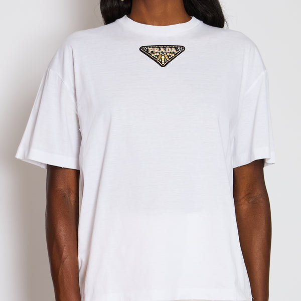 Prada White Embellished Logo Plaque T-Shirt Size XS (UK 6) – Sellier