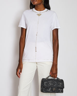 Prada White T-Shirt with Silver Embellishment Detail IT 40 (UK 8)