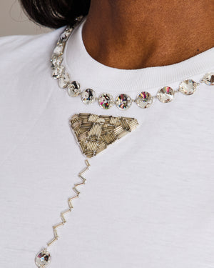 Prada White T-Shirt with Silver Embellishment Detail IT 40 (UK 8)