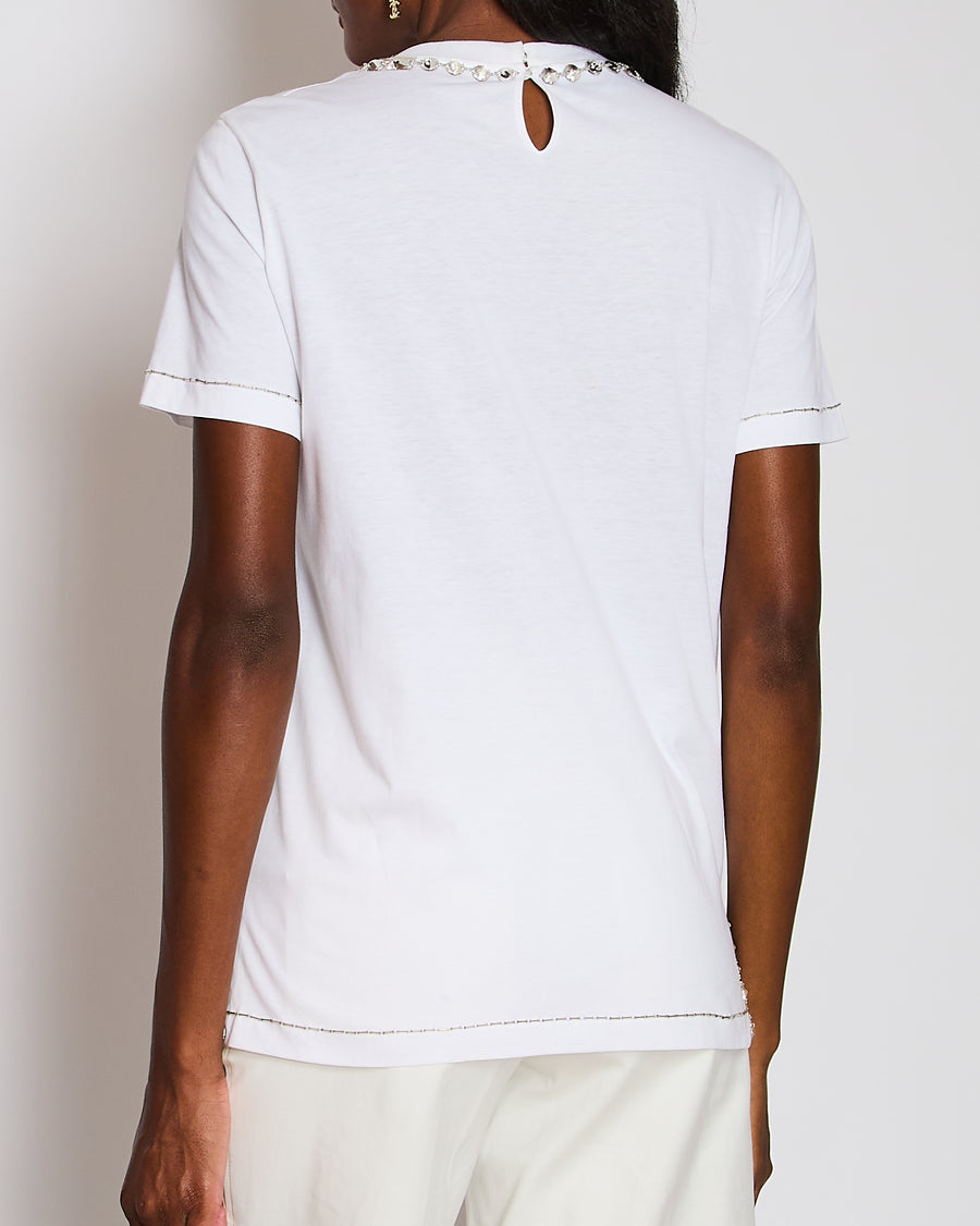 Prada White T-Shirt with Silver Embellishment Detail IT 40 (UK 8)