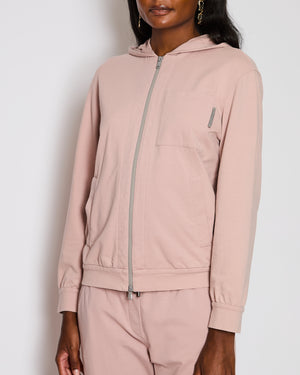 Brunello Cucinelli Pink Hooded Tracksuit Set with Silver Detail Size IT 40 (UK 8)
